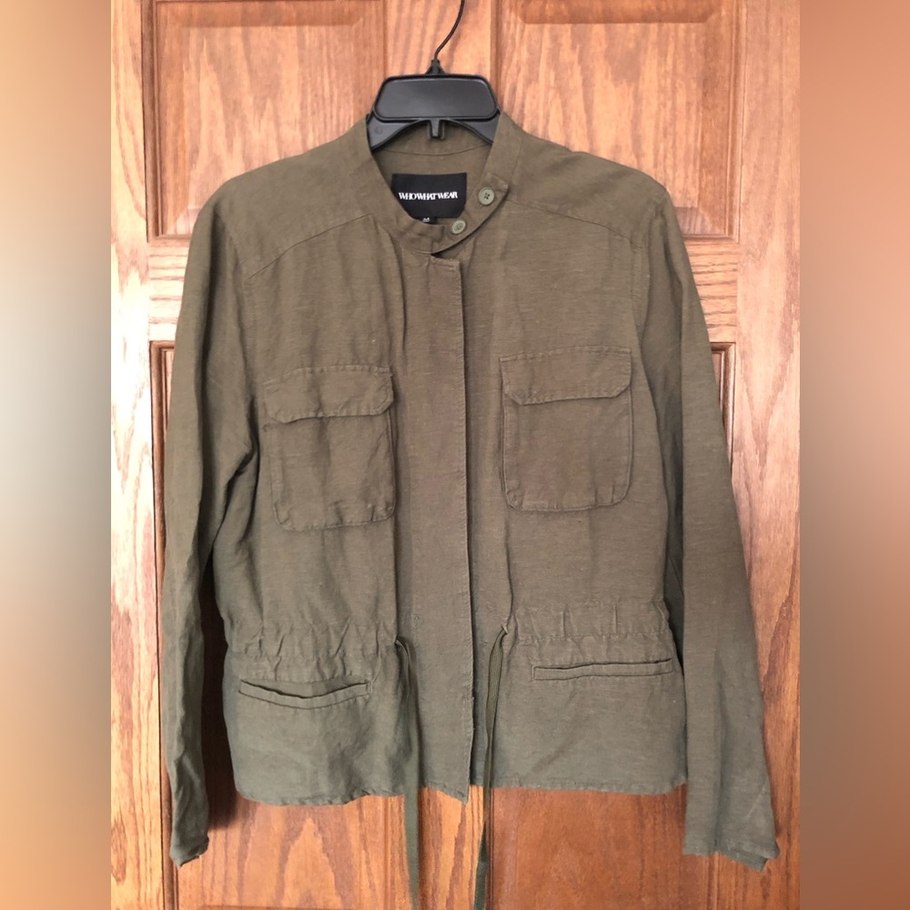 Preowned Womens Who What Wear Linen Blend Green Utlity Jacket Size M